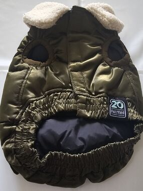 Fuzzyard Olive Green Puffer Dog Jacket with Cream Sherpa Collar